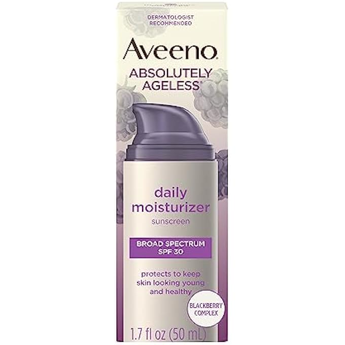 Aveeno ABSOLUTELY AGELESS DAILY FACIAL MOISTURIZER WITH BROAD SPECTRUM SPF 30 SUNSCREEN, ANTIOXIDANT-RICH BLACKBERRY COMPLEX, VITAMINS C & E, HYPOALLERGENIC, NON-COMEDOGENIC & OIL-FREE, 1.7 FL. OZ - Image 1